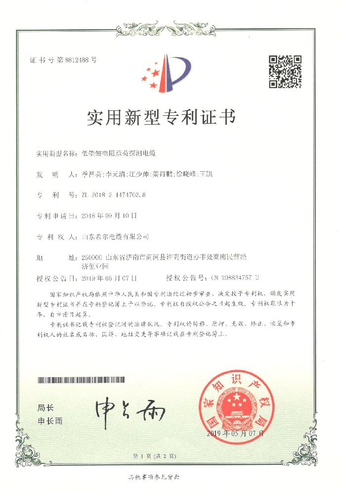 新型专利-低铠装电阻承荷探测电缆