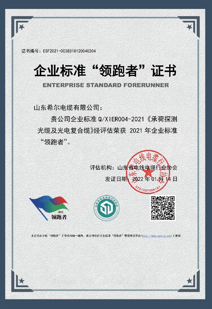 领跑者-山东希尔电缆有限公司光缆证书